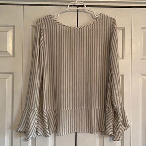 LOFT Striped Ruffle Tulip Back Blouse - M